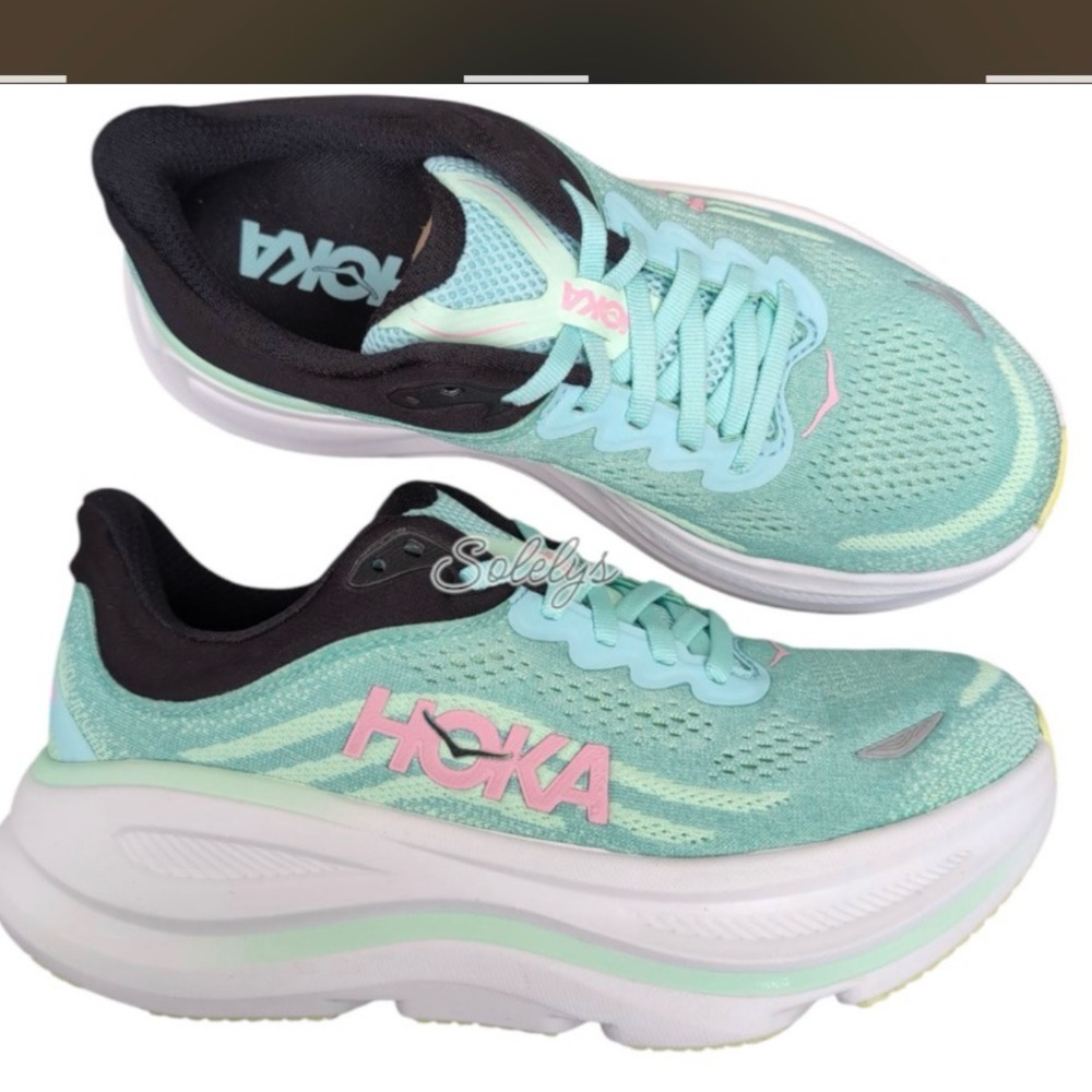 Hoka Women's Mint Green and Pink Athletic Running Shoes